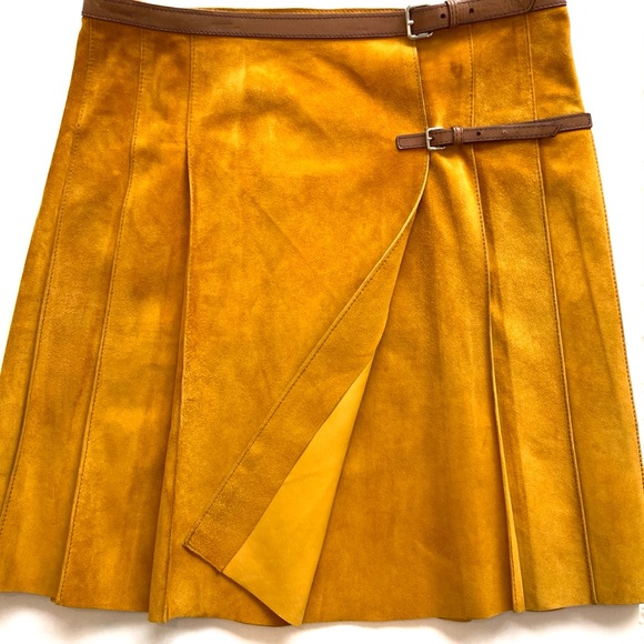 Prada Mustard Yellow Suede Mid Length Wrap Skirt - Picture 7 of 15